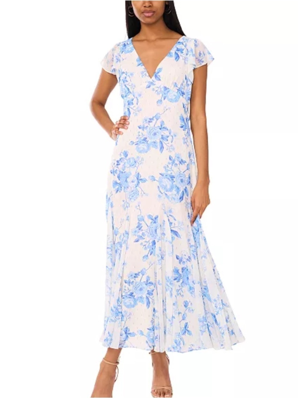 CeCe
Women's Printed V-Neck Flutter-Sleeve Chiffon Dress